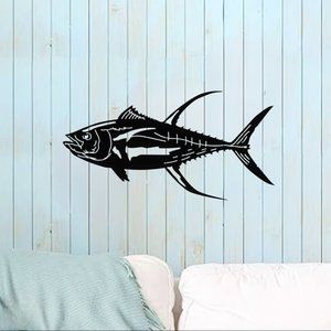 Metal Wall Hanging Yellow Fish Tuna Decor, 20" x 16", BLK